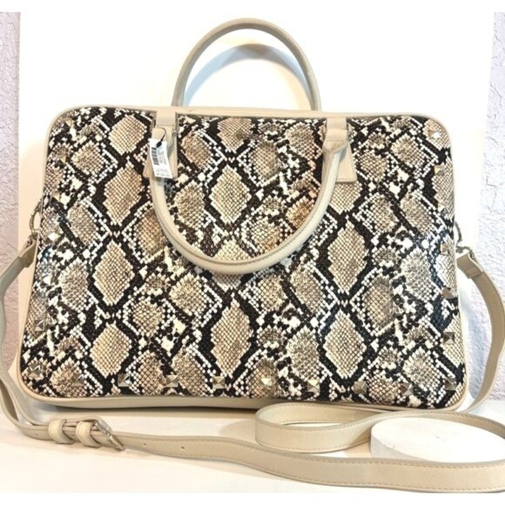 WHBM‎ Computer Carry on Handbag Crossbody Python Snake Reptile Print 15X11X2"